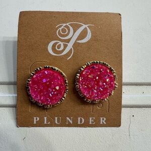 Plunder NEW Dolly Pink Stone Gold Stud Earrings Glitter Sparkle